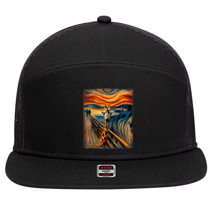 Artsy Scream For Giraffe Lovers Artistic Giraffe 7 Panel Mesh Trucker Snapback Hat