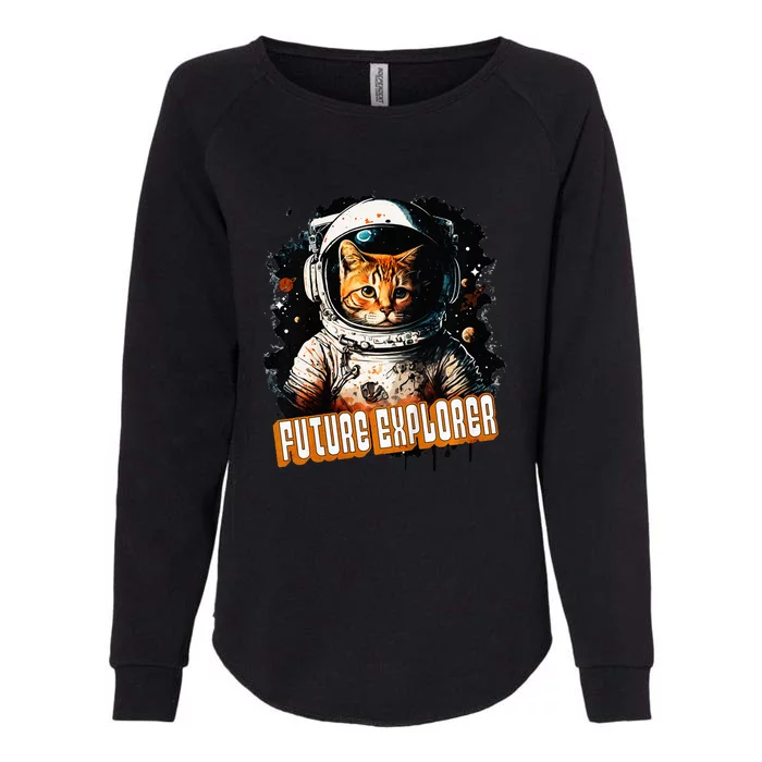 Astronaut Space Future Explorer Funny Cat Womens California Wash Sweatshirt