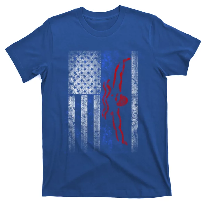 American Swim Flag Usa Swimming Butterfly Stroke Swimmer Gift T-Shirt