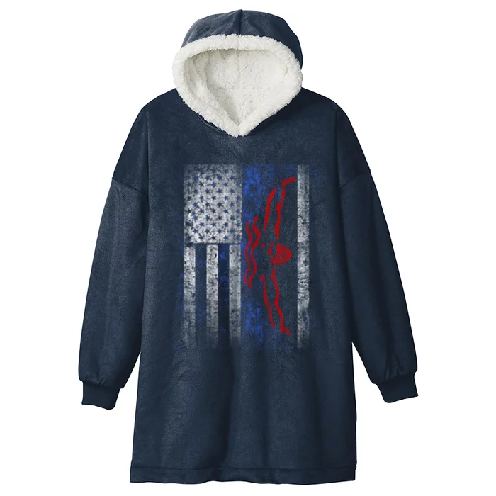 American Swim Flag Usa Swimming Butterfly Stroke Swimmer Gift Hooded Wearable Blanket