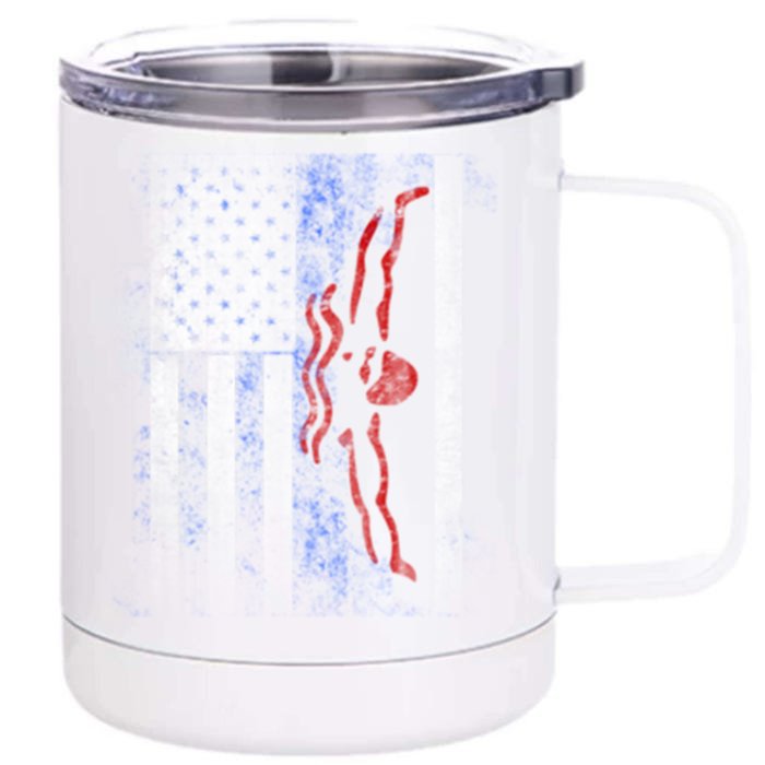 American Swim Flag Usa Swimming Butterfly Stroke Swimmer Gift Front & Back 12oz Stainless Steel Tumbler Cup