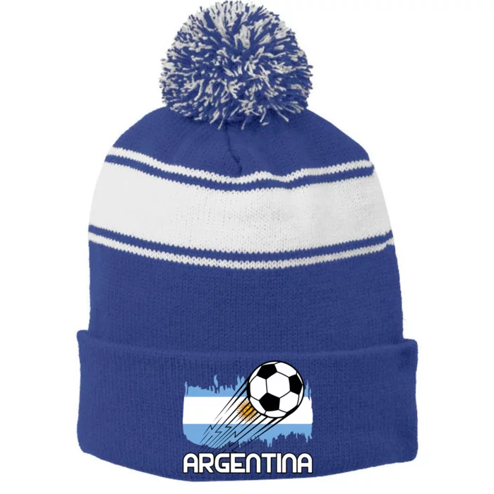 Argentina Soccer Fan Gift Stripe Pom Pom Beanie