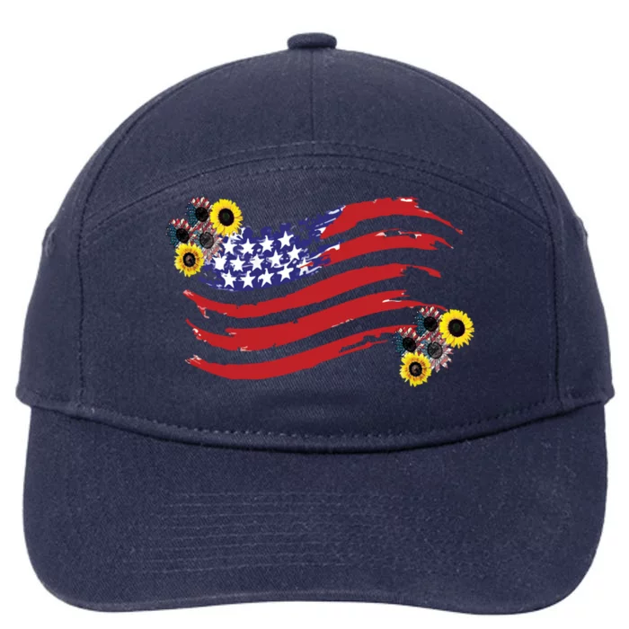 America Sunflower Flag 4th July American Patriotic Flower Gift 7-Panel Snapback Hat