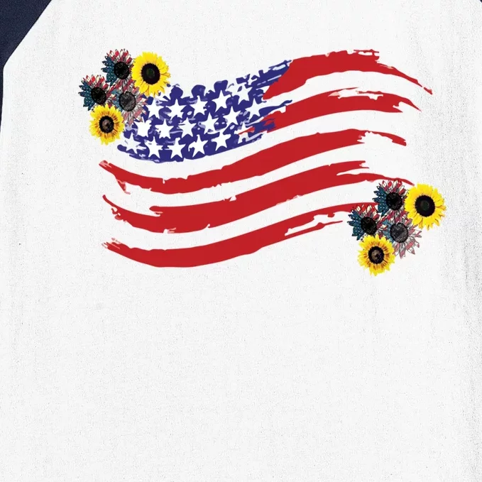 America Sunflower Flag 4th July American Patriotic Flower Gift Baseball Sleeve Shirt