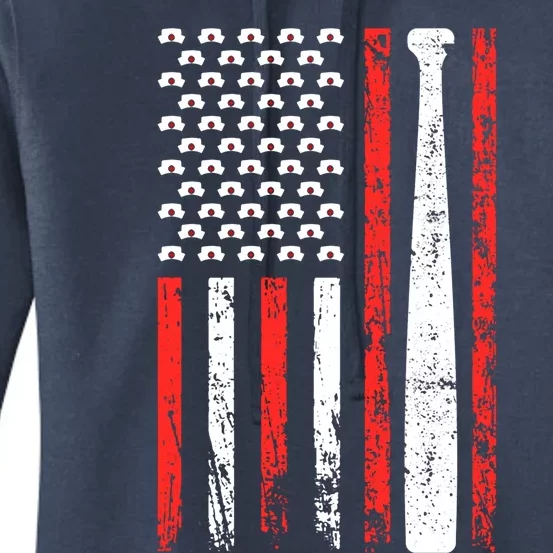 American Sports Flag National Nurses Day Baseball Bat Gift Women's Pullover Hoodie