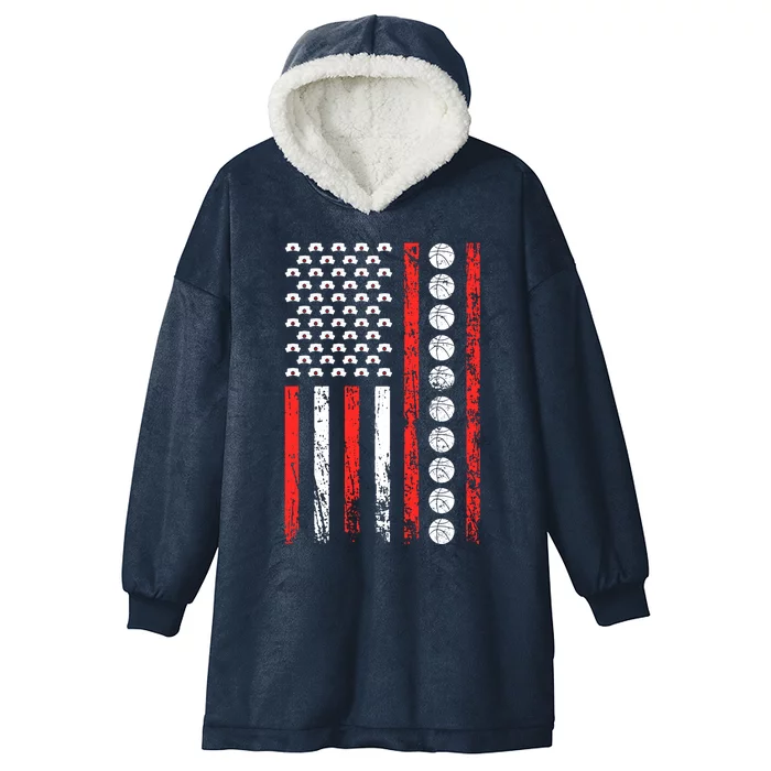 American Sports Flag National Nurses Day Basketball Gift Hooded Wearable Blanket