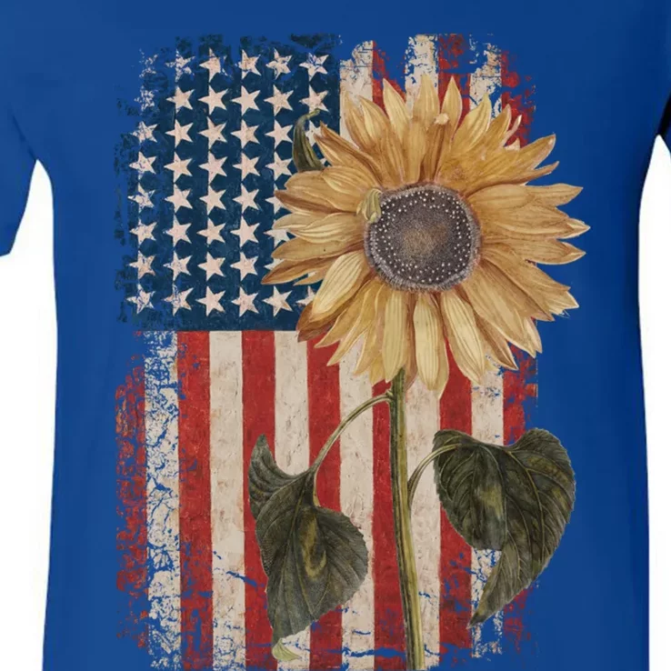 America Sunflower Flag 4th July American Patriotic Flower Gift V-Neck T-Shirt