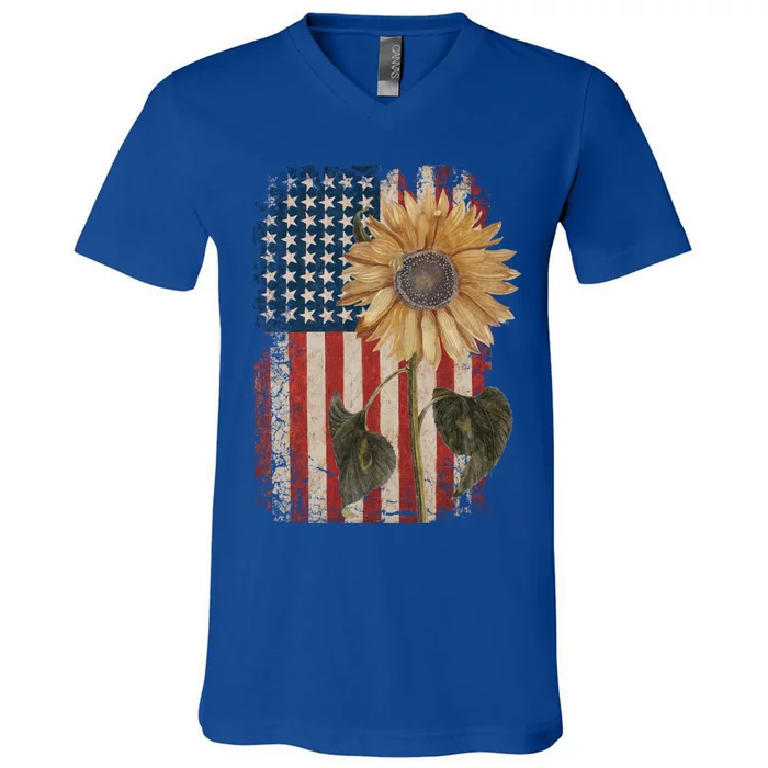 America Sunflower Flag 4th July American Patriotic Flower Gift V-Neck T-Shirt