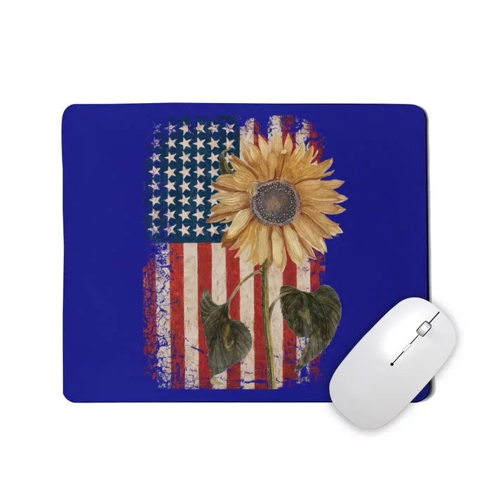 America Sunflower Flag 4th July American Patriotic Flower Gift Mousepad