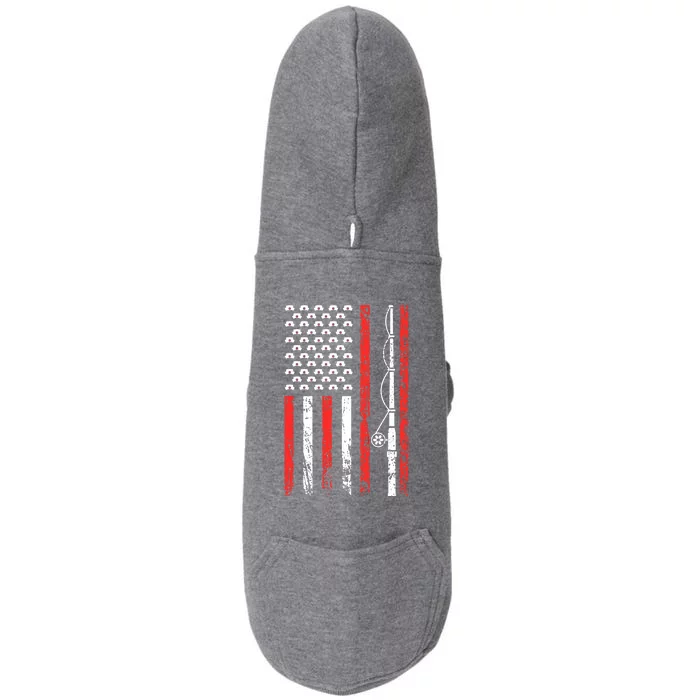 American Sports Flag National Nurses Day Fishing Rod Funny Gift Doggie 3-End Fleece Hoodie