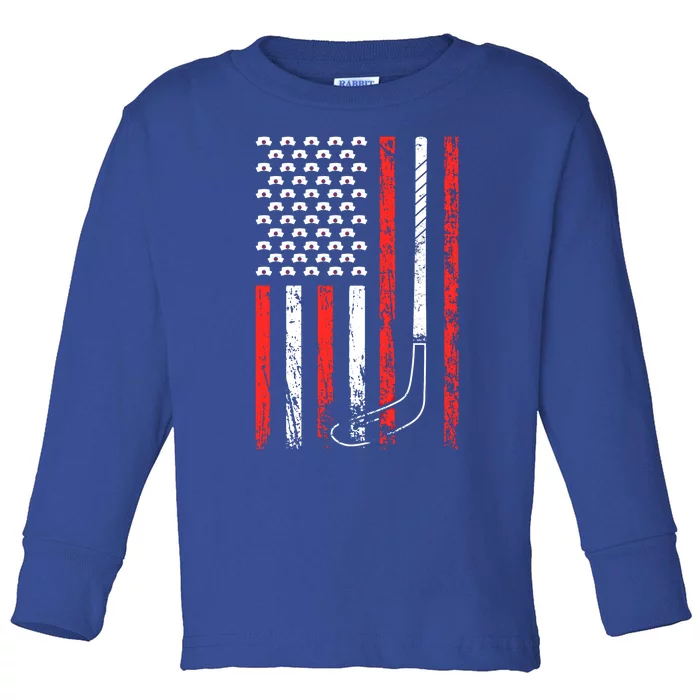 American Sports Flag National Nurses Day Ice Hockey Cool Gift Toddler Long Sleeve Shirt