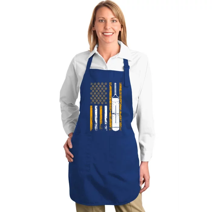 American Sports Flag Wrench Decor Cricket Bat Labor Day Meaningful Gift Full-Length Apron With Pocket