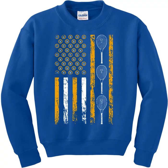 American Sports Flag Wrench Decor Tennis Labor Day Gift Kids Sweatshirt