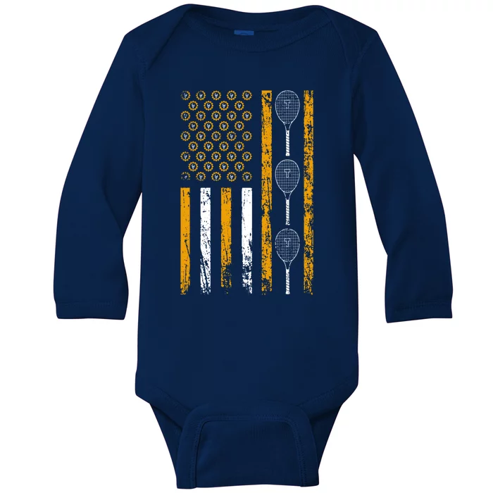 American Sports Flag Wrench Decor Tennis Labor Day Gift Baby Long Sleeve Bodysuit