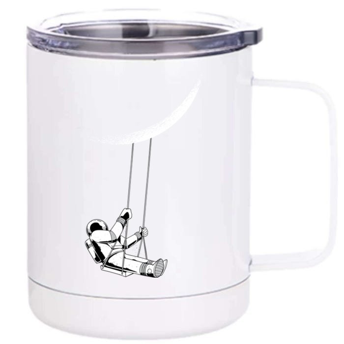 Astronaut Swinging From The Moon Fun Space Meme Gift Front & Back 12oz Stainless Steel Tumbler Cup