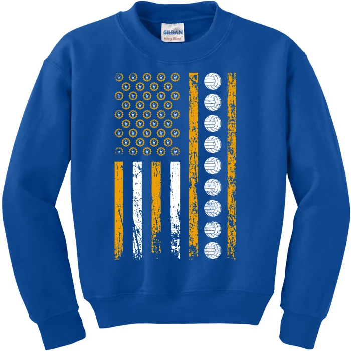 American Sports Flag Wrench Decor Volleyball Labor Day Gift Kids Sweatshirt