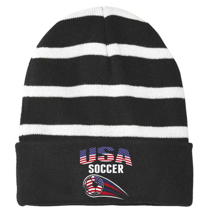 America Soccer Fans Jersey United States Football Lovers Striped Beanie with Solid Band