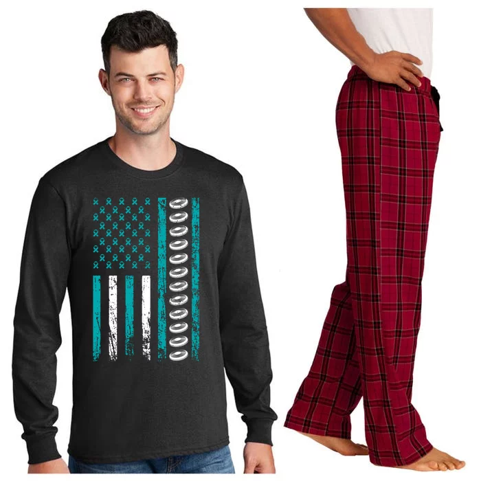 American Sports Flag Stress Awareness Month Frisbee Gift Long Sleeve Pajama Set