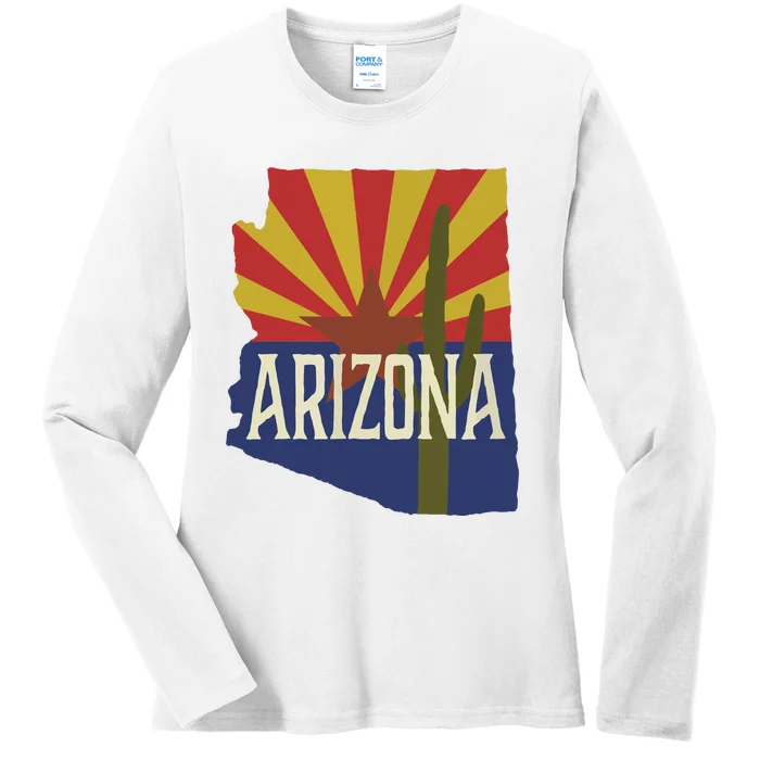 Arizona State Flag Saguaro Ladies Long Sleeve Shirt