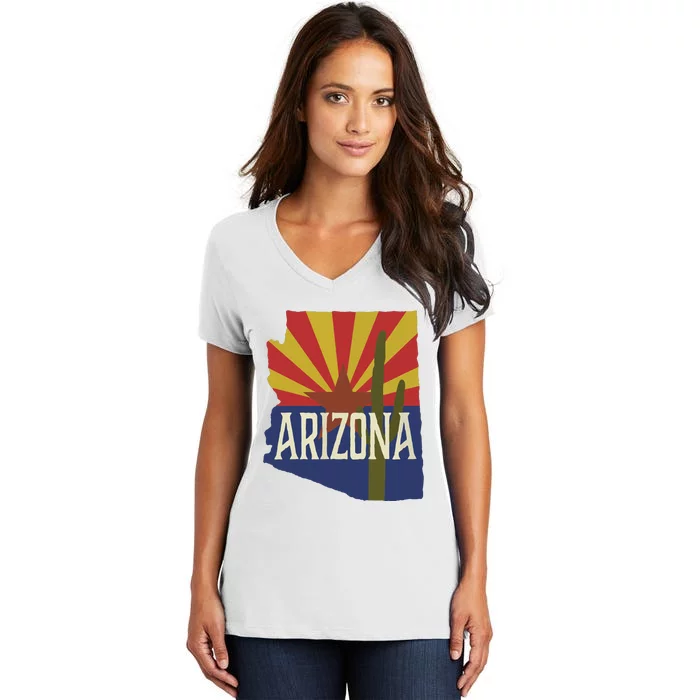 Arizona State Flag Saguaro Women's V-Neck T-Shirt