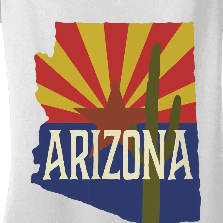 Arizona State Flag Saguaro Women's V-Neck T-Shirt