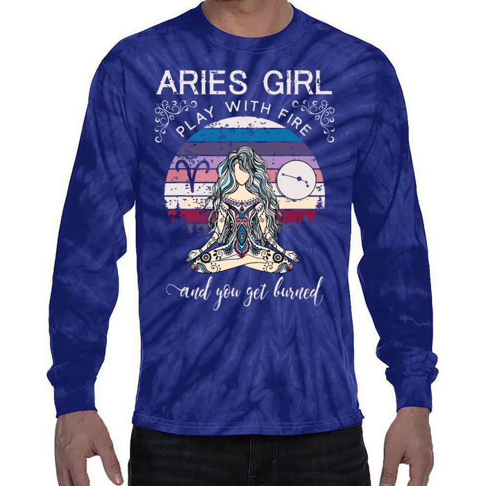 Aries Shirts For Women Retro Aries Girl Birthday Tie-Dye Long Sleeve Shirt