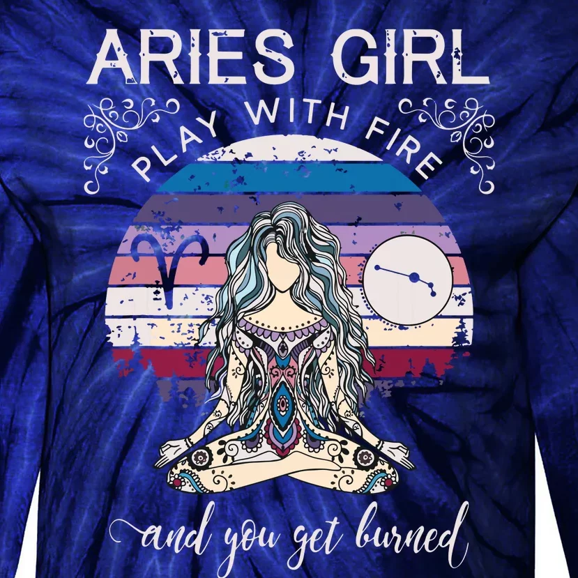 Aries Shirts For Women Retro Aries Girl Birthday Tie-Dye Long Sleeve Shirt