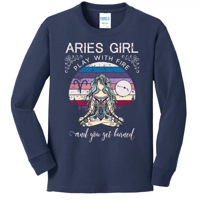 Aries Shirts For Women Retro Aries Girl Birthday Kids Long Sleeve Shirt