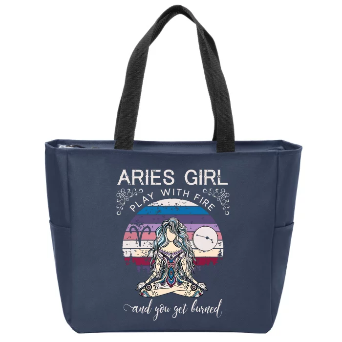 Aries Shirts For Women Retro Aries Girl Birthday Zip Tote Bag