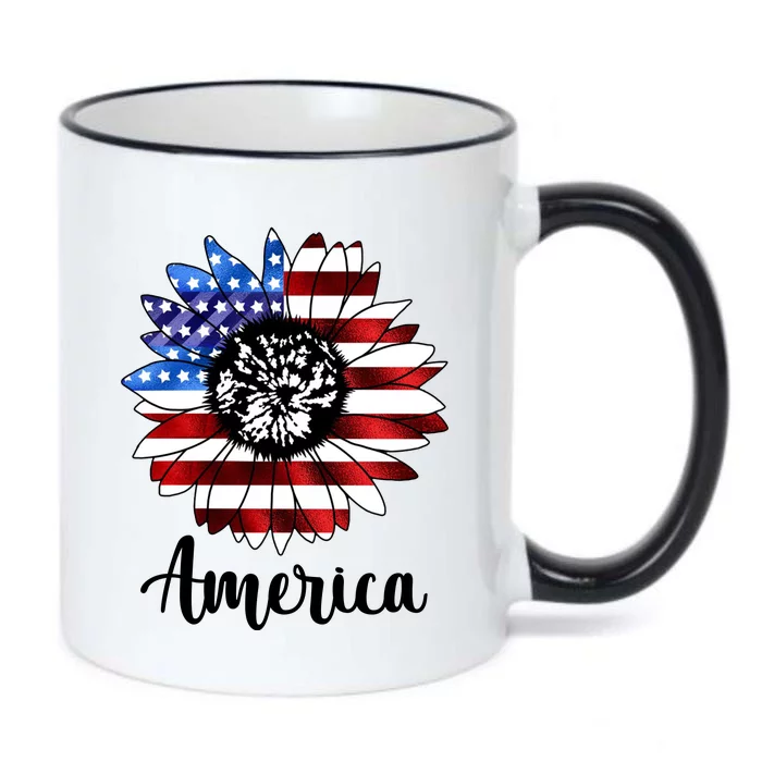 America Sunflower Flag 4th July Black Color Changing Mug