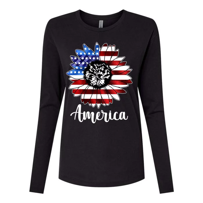 America Sunflower Flag 4th July Womens Cotton Relaxed Long Sleeve T-Shirt