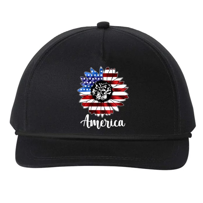 America Sunflower Flag 4th July Snapback Five-Panel Rope Hat