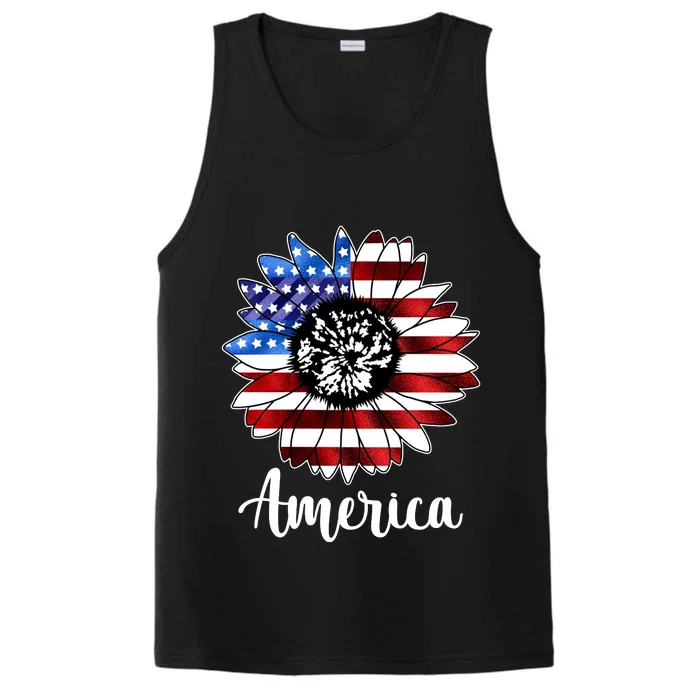 America Sunflower Flag 4th July Performance Tank