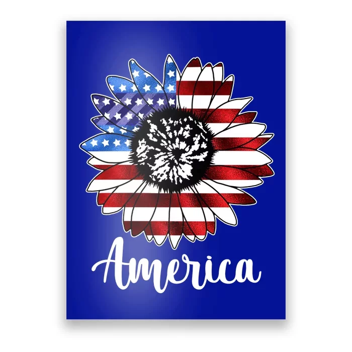 America Sunflower Flag 4th July Poster