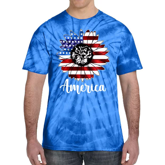 America Sunflower Flag 4th July Tie-Dye T-Shirt