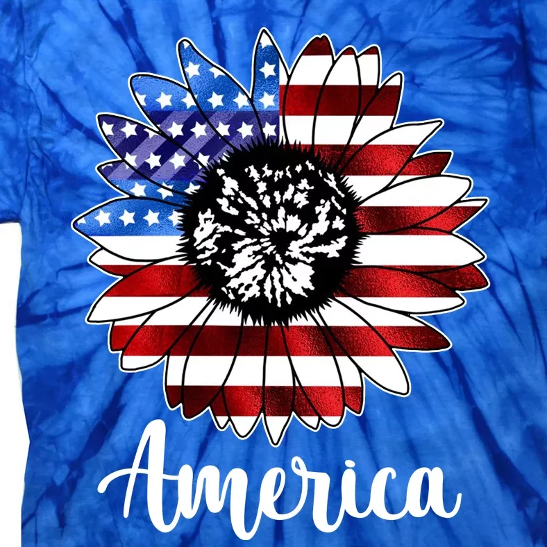 America Sunflower Flag 4th July Tie-Dye T-Shirt