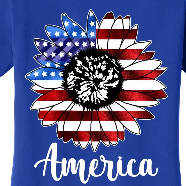 America Sunflower Flag 4th July Women's T-Shirt