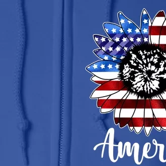 America Sunflower Flag 4th July Full Zip Hoodie