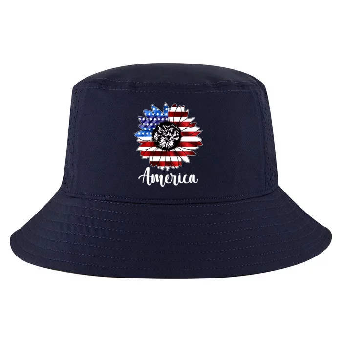 America Sunflower Flag 4th July Cool Comfort Performance Bucket Hat