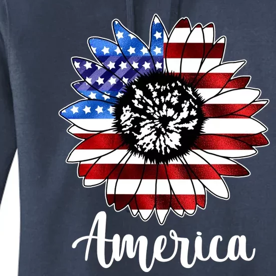 America Sunflower Flag 4th July Women's Pullover Hoodie