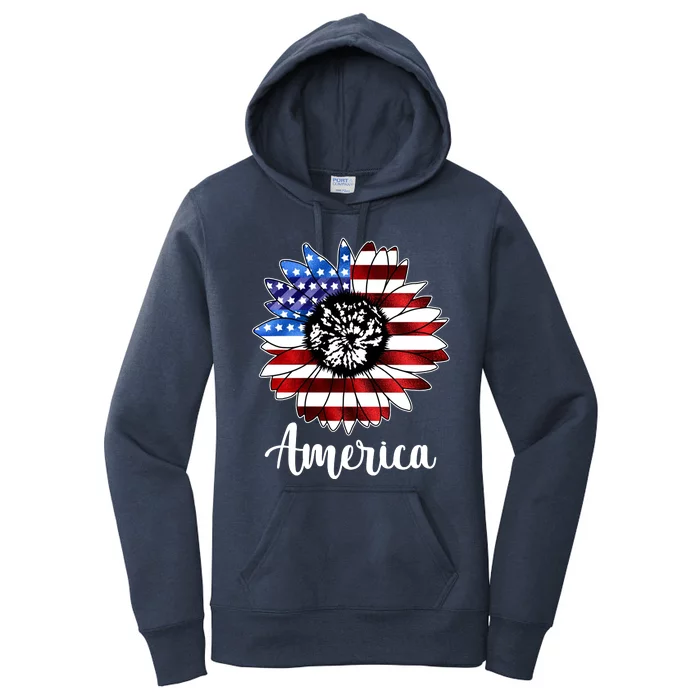 America Sunflower Flag 4th July Women's Pullover Hoodie