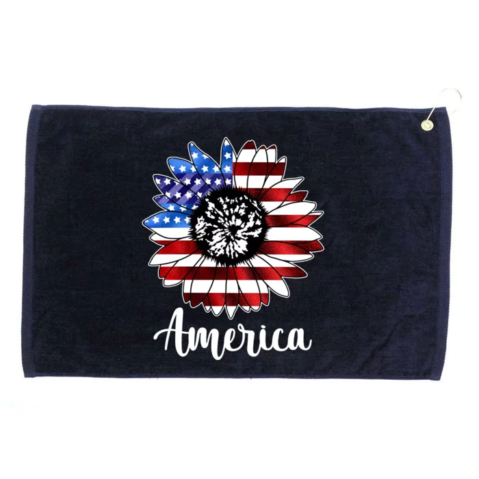 America Sunflower Flag 4th July Grommeted Golf Towel