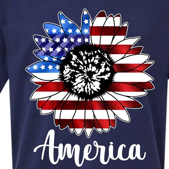 America Sunflower Flag 4th July Sueded Cloud Jersey T-Shirt