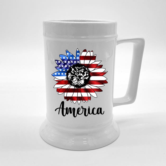 America Sunflower Flag 4th July Front & Back Beer Stein