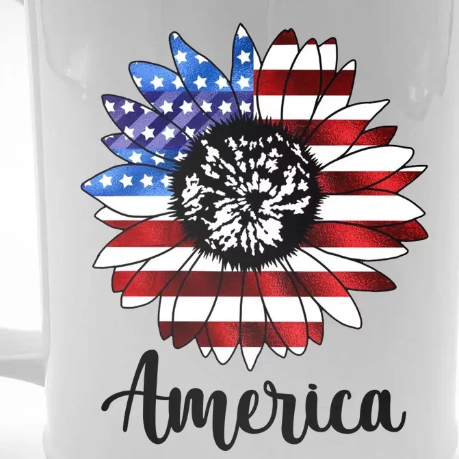 America Sunflower Flag 4th July Front & Back Beer Stein