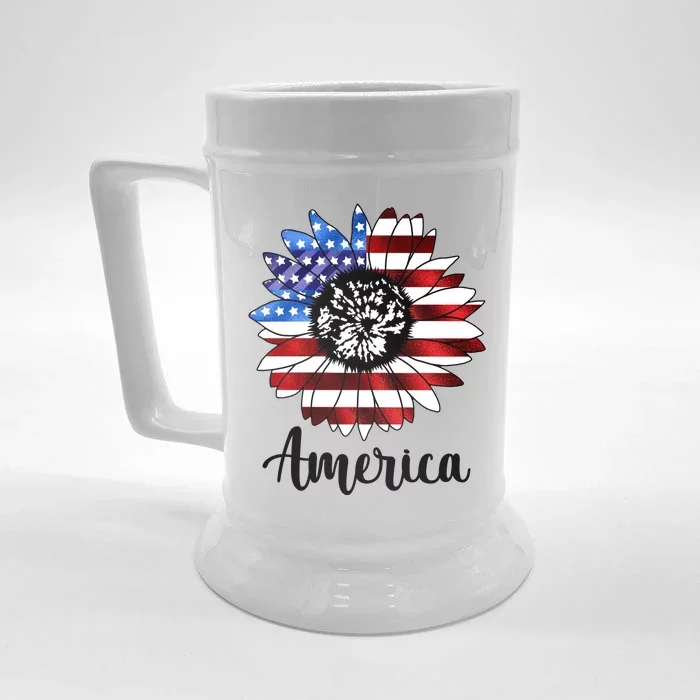 America Sunflower Flag 4th July Front & Back Beer Stein