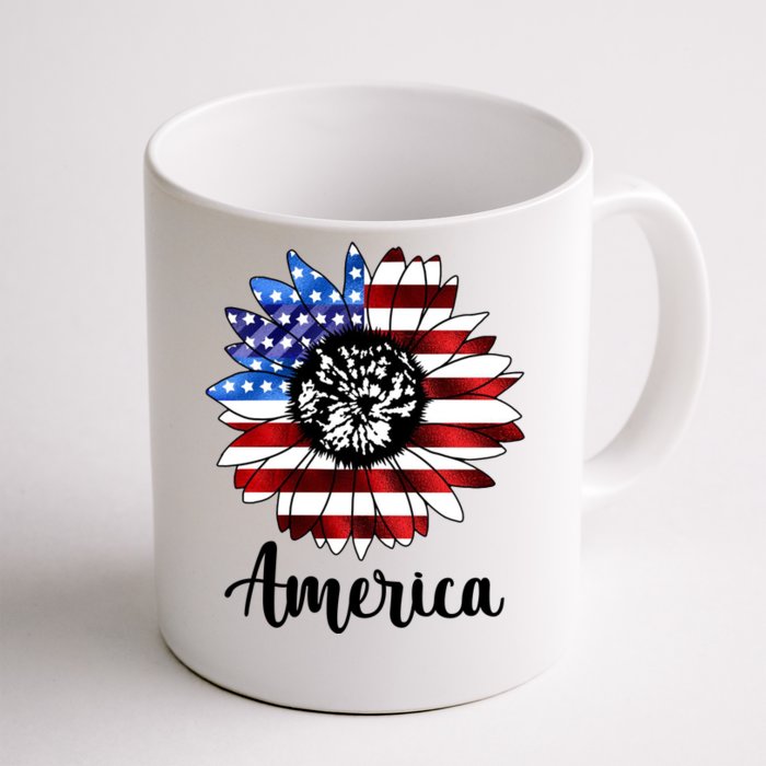 America Sunflower Flag 4th July Front & Back Coffee Mug