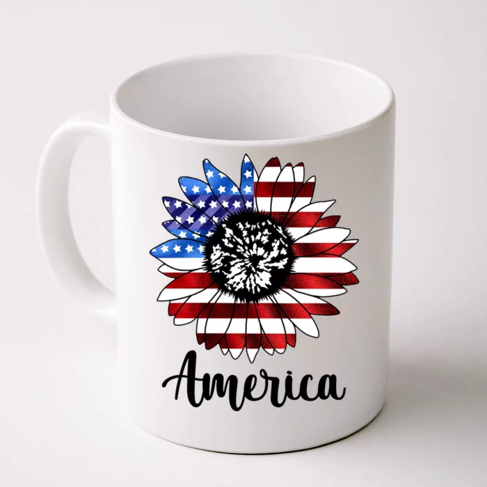 America Sunflower Flag 4th July Front & Back Coffee Mug