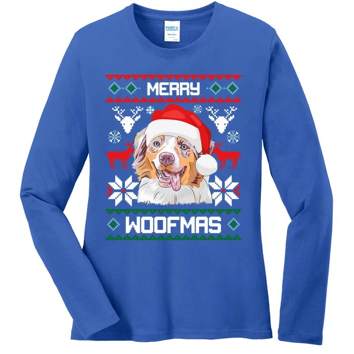 Australian Shepherd Gift For Merry Christmas Woofmas Clothes Cool Gift Ladies Long Sleeve Shirt