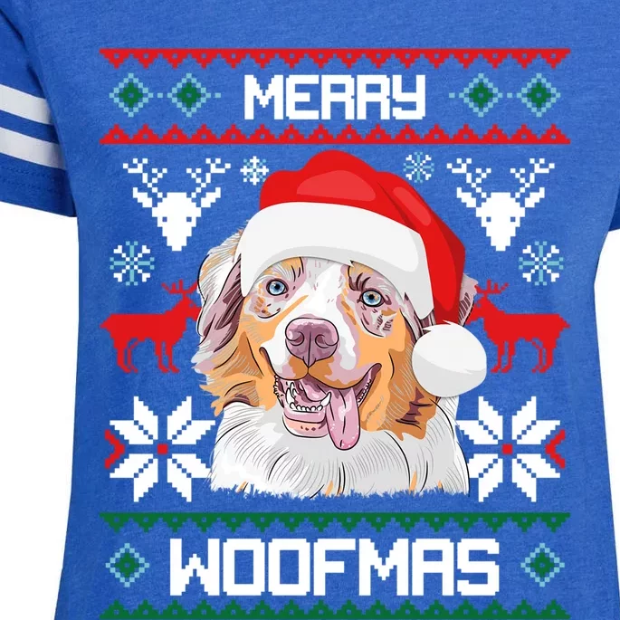 Australian Shepherd Gift For Merry Christmas Woofmas Clothes Cool Gift Enza Ladies Jersey Football T-Shirt